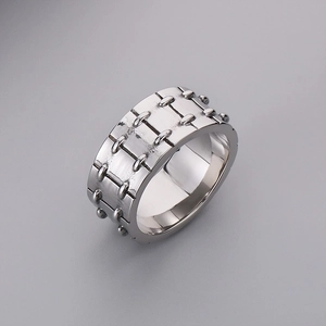 Men Vintage Punk Ring Stainless Steel Industrial Square Signet Wide Band Retro Locomotive Jewelry