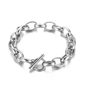 Minimalist Heavy Chain Bracelet Stainless Steel Toggle Clasp Industrial Style Jewelry For Women
