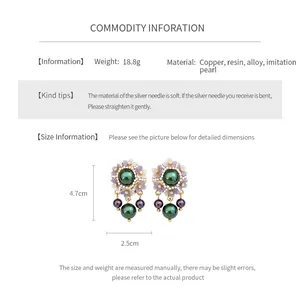 Detailed size chart for vintage resin flower earrings with imitation pearl fringe