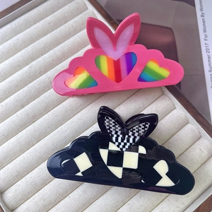 Acetate Heart Hair Claw Clips Rainbow Checkerboard Pattern Butterfly Shape Sweet Cute Hair Accessories For Women Girls