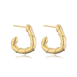 Artistic gold-finished 14K geometric earrings featuring a unique phallic-shaped design