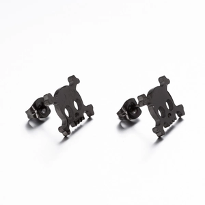 Matte black skull and crossbones stainless steel stud earrings for Halloween rock style
