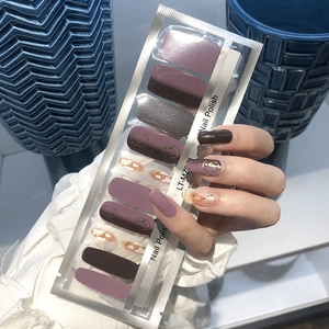 Detailed view of fashion nail polish stickers in purple and marble patterns, model LT-M2