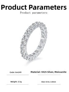 Detail view of S925 sterling silver eternity ring with 0.1ct moissanite stones