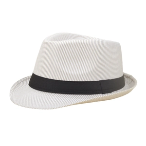Striped fedora hat with black ribbon trim, unisex stylish sun protection beach headwear