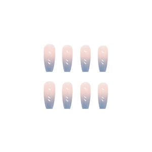 Faux ongles ballerines longs et brillants avec dégradé vertical rose et bleu ciel