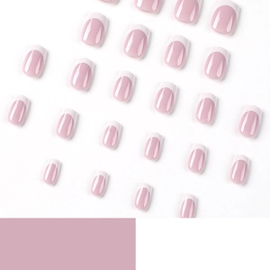 Classic white tip French press-on nails in pink base, multiple size set for manicure