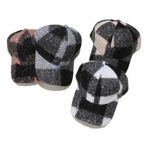 Winter plaid baseball caps in four colors featuring warm wool blend fleece texture