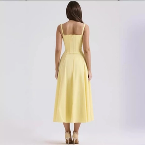 Robe longue bustier jaune sexy avec bustier à volants et taille ajustée pour femmes