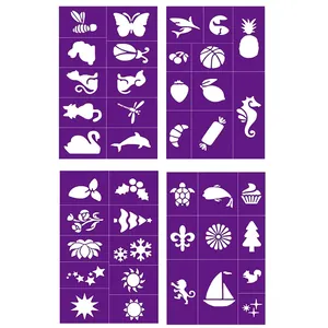 Set of 4 purple Halloween hollow stencil templates with diverse animal and nature patterns