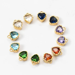Set of 18k gold plated stainless steel heart zircon charms in various vibrant colors