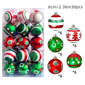 Detail of 30pcs 6cm painted Christmas ball ornaments with festive red green patterns