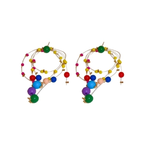 Colorful resin bead earrings with irregular geometric design and silver needles for women