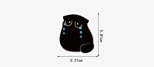 Detailed dimension view of a black soot cat sticker measuring 5.81cm by 5.21cm