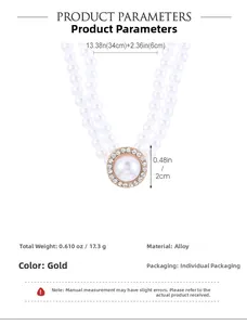 Detailed size chart for vintage pearl necklace with dimensions and material specs