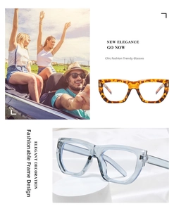 Detail of oversized retro blue light glasses in tortoiseshell and clear blue frames