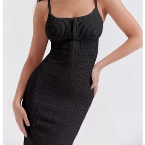 Robe Maxi Cami Sexy Dos Nu Pour Femmes Robe Longue Moulante Sans Manches En Tricot Pointelle Unie Avec Lacet Et Fente