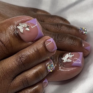 Luxuriöse Lila Künstliche Zehennägel Im Französischen Stil Mit Silbernem Schmetterling Und Strass-Akzenten Für DIY Maniküre Damen