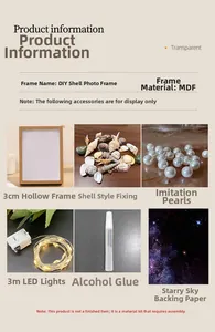 Detailed components of DIY seashell frame kit with LED lights and craft accessories