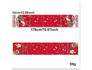 Christmas table runner 178cm featuring cartoon gnomes, reindeer, and Santa Claus patterns