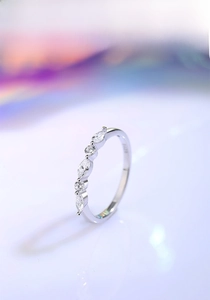 Detailed view of S925 silver ring featuring marquise and round cut white zircon stones