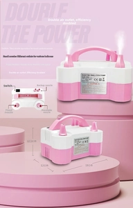 Detailed views of dual-nozzle electric balloon pump with 600W power and size dimensions