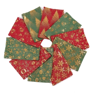 Christmas burlap drawstring gift bags with gold foil reindeer and tree patterns