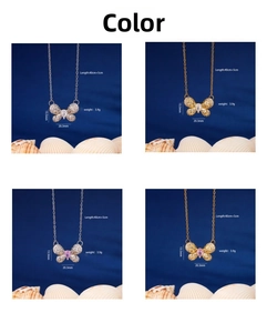 Detail showing butterfly zircon pendant dimensions and 40cm plus 5cm chain specifications
