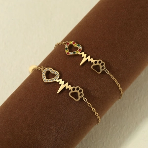 Bracciale In Acciaio Inossidabile Cuore ECG Battito Cardiaco Zampa Di Cane Strass Gioielli Moda Donna Catena Regolabile