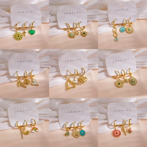 Stainless Steel Earring Collection For Women 14K Gold Plated Geometric Heart Star Moon Rhinestone Shell Drop Earrings Fashion Jewelry