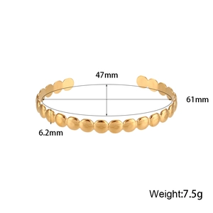 Detailed size specifications for adjustable gold beaded stainless steel twisted cuff bracelet