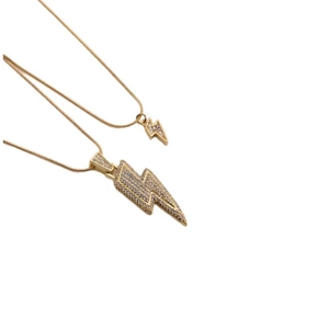 Lightning Bolt Pendant Necklace Copper Zirconia Paved Gold Plated Snake Chain Fashion Jewelry For Women