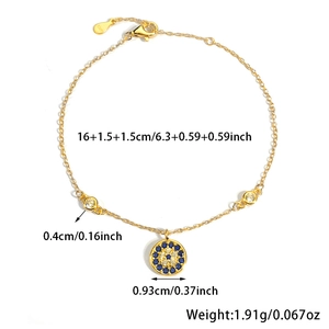 Detailed dimension guide for 925 silver evil eye bracelet with blue zircon and gold plating