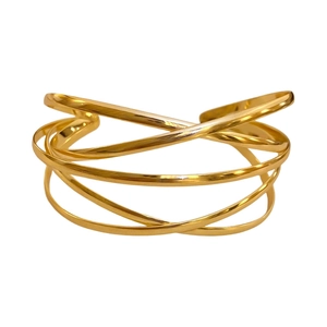 Polished gold multi-layer crisscross open bangle bracelet with geometric design