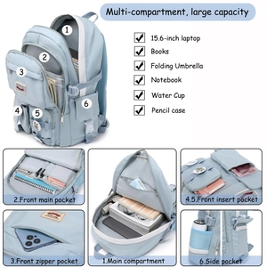 Detailed view of internal compartments for 15.6 inch laptop in this large blue backpack