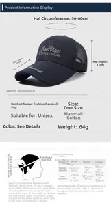 Size chart showing baseball cap measurements and head circumference measurement guide