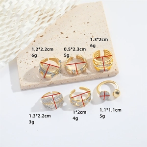 French vintage style set of 6 adjustable leaf rings with zircon stones on stone stand