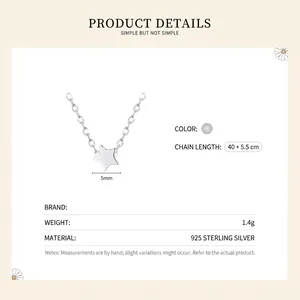 Minimalist S925 sterling silver star pendant necklace with 40+5.5cm adjustable chain