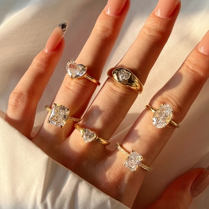 S925 sterling silver rings with various ice-cut zircons on a gold plated band