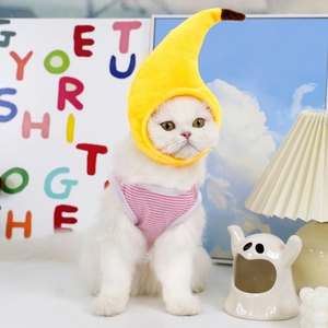 Cute pet banana shaped headgear and pink striped vest set for cats and small dogs