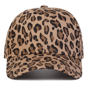 Fashionable leopard print baseball cap with six-panel design and curved brim for sun protection