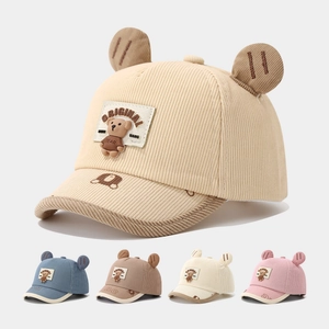 Kids Corduroy Baseball Cap Cute 3D Bear Ears Warm Autumn Winter Outdoor Peaked Hat For Toddler Boys Girls Adjustable