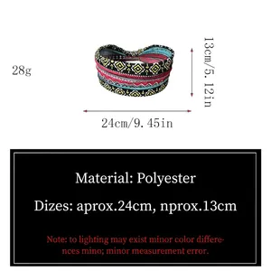 Bohemian floral wide headband for women made of soft polyester measuring 24x13cm
