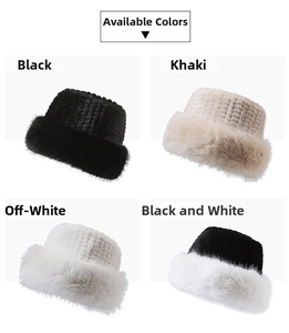 Plush winter hats color guide in black, khaki, beige and contrast black-white