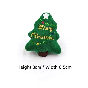 Detail of green plush Christmas tree charm with Merry Christmas embroidery and dimensions