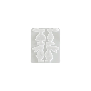 Semi-transparent silicone mold featuring four unique 3D bunny shapes for DIY resin crafts