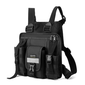 Tactical vest chest bag in black waterproof oxford fabric with MOLLE system and reflective strip