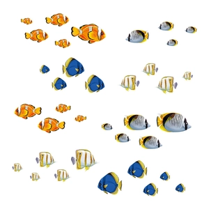 Set of colorful tropical fish wall stickers with Nemo and Dory patterns for bathroom decor