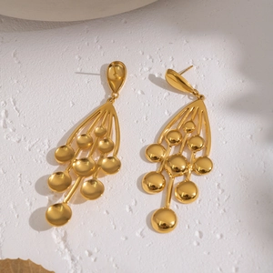 Boucles d'oreilles modernes en acier doré 18 carats avec grappes de disques circulaires