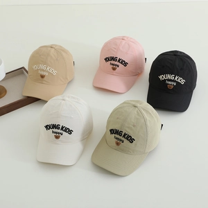 Breathable quick-dry kids sun hats with embroidered bear and YOUNG KIDS text in multi colors